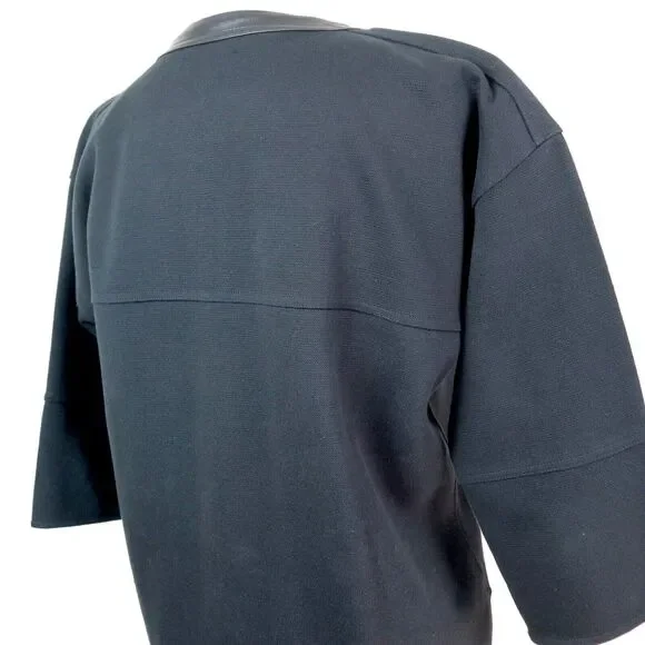 Madewell Size S Leather Trim Pique Ponte Knit Dress Boxy Fit Black - Picture 6 of 12